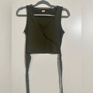 Iris Basic Olive Green Ribbed wrap around tie Tank Top